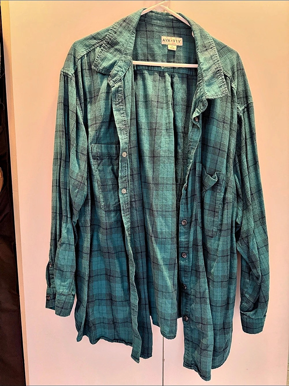 AVA & VIV Plaid Button Down Shirt Blue Size 3X Like New